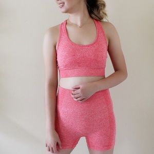 SHORTS WITH SPORT BRA ATHLETIC GYM SET CORAL